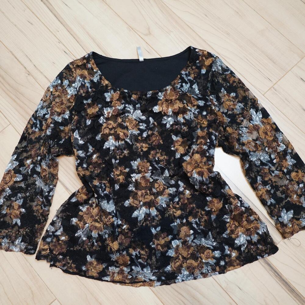 White Stag Black Floral Lace Overlay Peplum Top Y2K Romantic Going Out XL